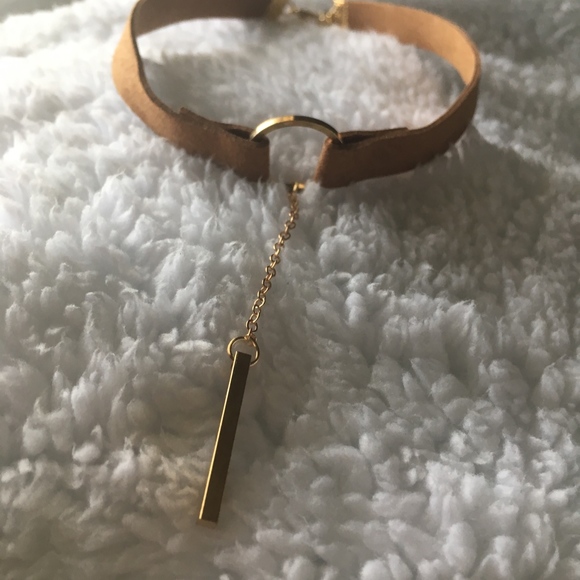 Gold Bar Light Leather Choker Necklace - Picture 6 of 6